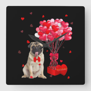 Cute Pug Valentine's Day Heart Dog Lover Square Wall Clock