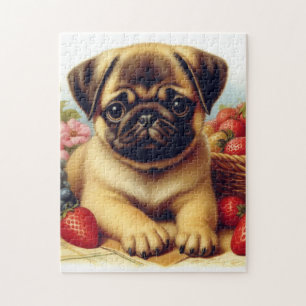Cute Pug Vintage Painting Jigsaw Puzzle
