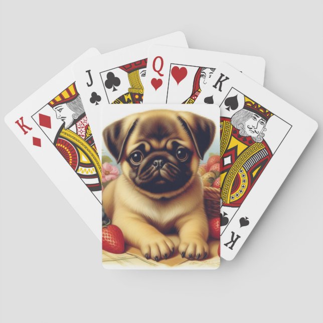 Cute Pug Vintage Painting Playing Cards (Back)
