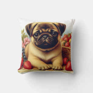 Cute Pug Vintage Painting Throw Pillow
