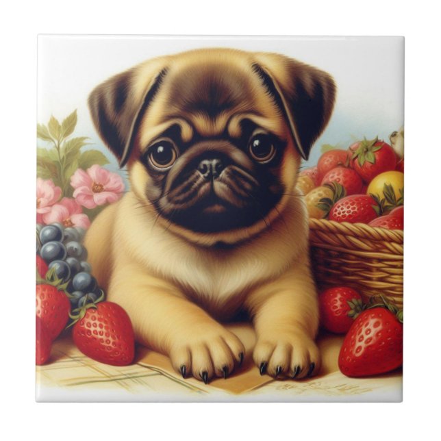 Cute Pug Vintage Painting Tile (Front)