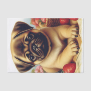 Cute Pug Vintage Painting Tissue Paper