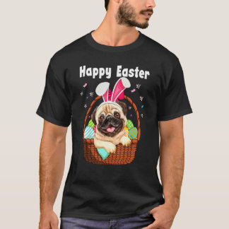 Cute Pug Wearing Bunny Ears Easter Eggs Basket Kid T-Shirt