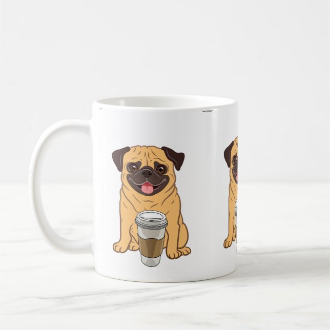 Cute Pug with a Coffee Cup for Puggy Dog lovers (Left)