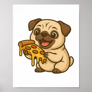 Cute pug with doughnut funny cartoon dog poster