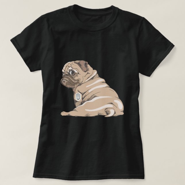 Cute Pug With Glucose Monitor Metre diabetess Awar T-Shirt (Design Front)