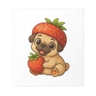 Cute pug with strawberries fruity funny cartoon notepad