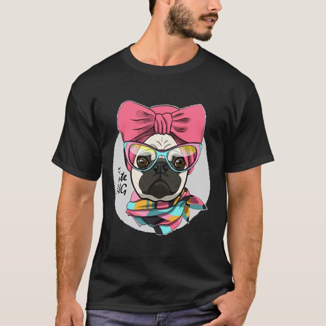 Cute Pug With Sunglasses T-Shirt (Front)