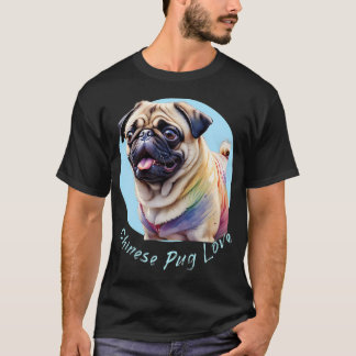 Cute Pug with touches of rainbow colours in waterc T-Shirt