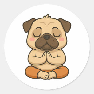 Cute pug yoga meditation relaxation cartoon classic round sticker