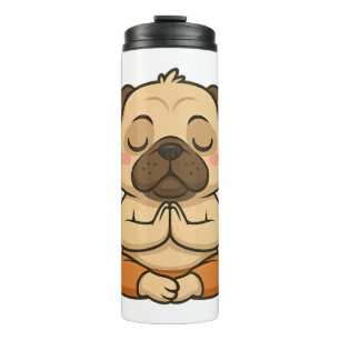 Cute pug yoga meditation relaxation cartoon thermal tumbler