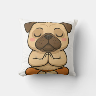 Cute pug yoga meditation relaxation cartoon throw pillow
