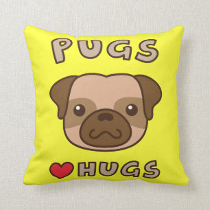 Cute Pugs love hugs, for puppy lovers Throw Pillow