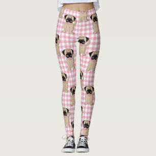 Cute Pugs on Pink Checks Leggings