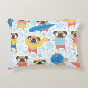 Cute pugs on vacation. pattern with cartoon pug on accent pillow