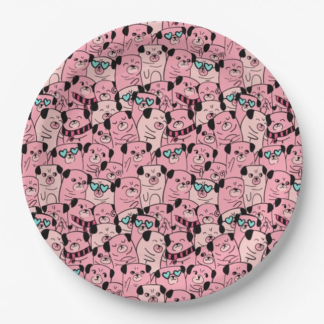 Cute Pugs Paper Plate (Front)