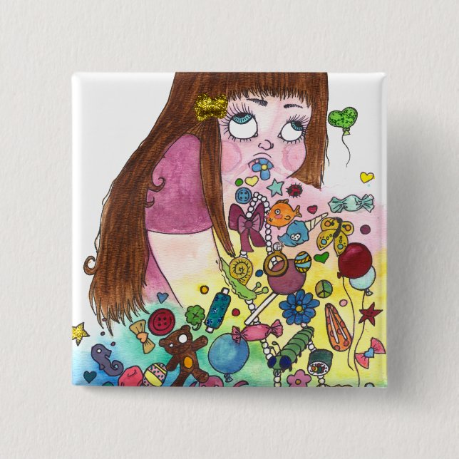 Cute Puke 2 Inch Square Button (Front)