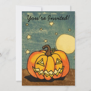 Cute Pumpkin Against Moon Invitations