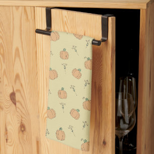 Cute Pumpkin and Fall Foliage Pattern Kitchen Towel