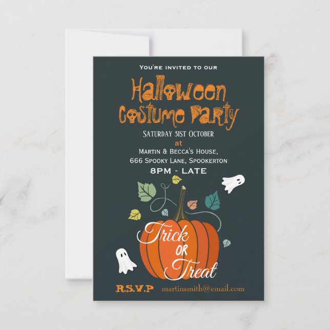 Cute Pumpkin and Ghosts Halloween Costume Party Invitation (Front)