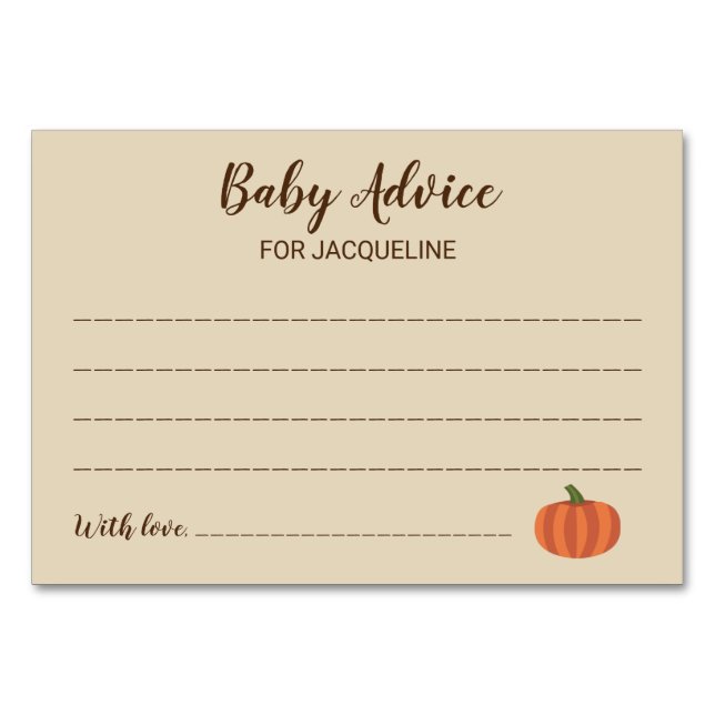 Cute Pumpkin Autumn Rustic Baby Shower Advice Card (Front)