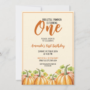 Cute Pumpkin Baby 1st Birthday Invitation