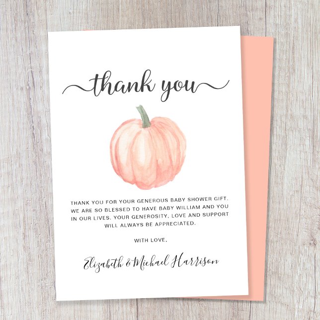 Cute Pumpkin Baby Shower Thank You Card (Creator Uploaded)