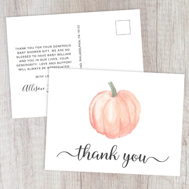 Cute Pumpkin Baby Shower Thank You Postcard (Creator Uploaded)