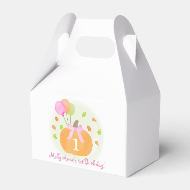 Cute Pumpkin & Balloons Fall 1st Birthday Girl Favor Box (Front Side)