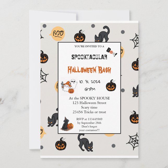 Cute pumpkin Boo Halloween bash pink  Invitation (Front)