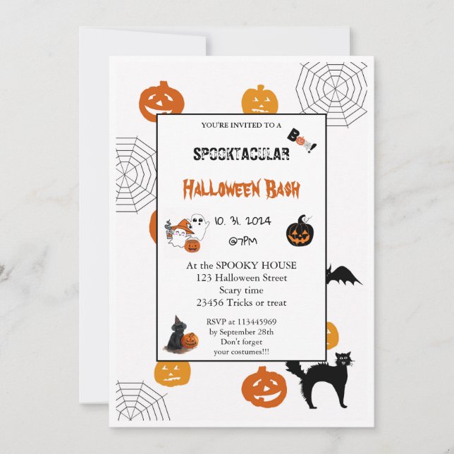 Cute pumpkin Boo Halloween bash pink  Invitation (Front)
