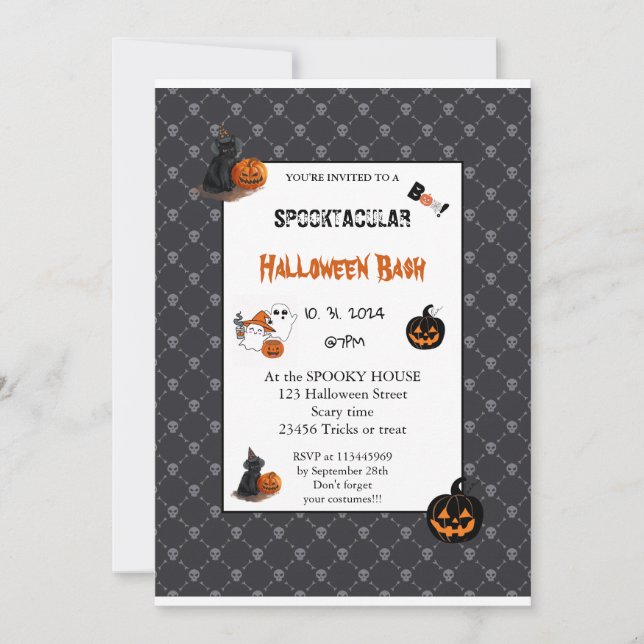 Cute pumpkin Boo Halloween bash pink  Invitation (Front)