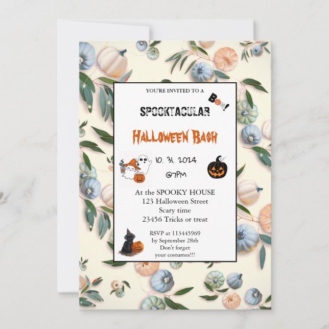 Cute pumpkin Boo Halloween bash pink  Invitation (Front)