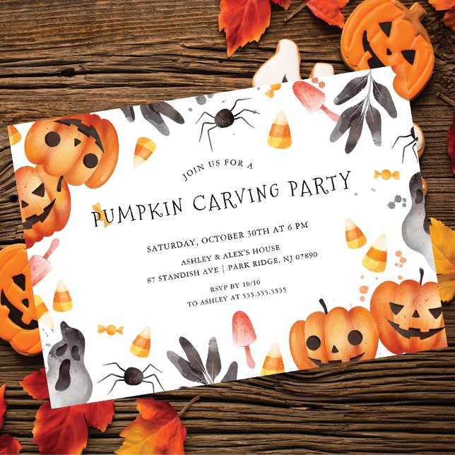 Cute Pumpkin Carving Halloween Party Invitation (Creator Uploaded)