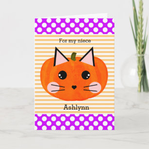 Cute Pumpkin Cat Halloween Niece Card