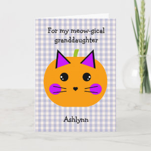 Cute Pumpkin Cat Happy Halloween Granddaughter Card