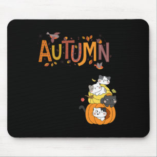 Cute Pumpkin Cats Hello Fall Autumn Funny Mouse Pad