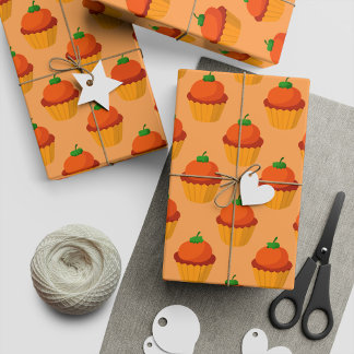 Cute Pumpkin Cupcake for Fall Gift Wrapping Paper