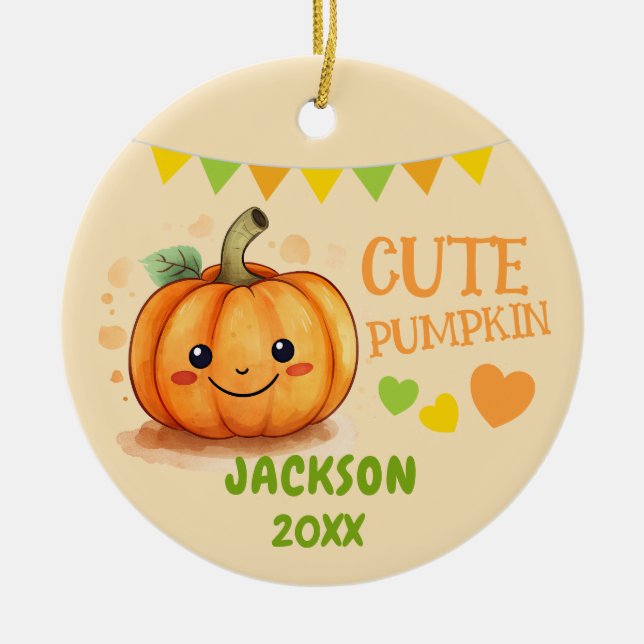 Cute Pumpkin Customizable Photo Ornament (Front)