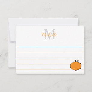 Cute Pumpkin Drawing Custom Monogram Lined Card