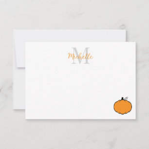 Cute Pumpkin Drawing Personalized Monogram Card
