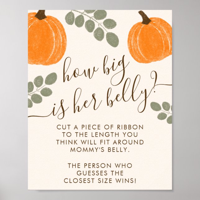 Cute Pumpkin Eucalyptus Baby Shower Belly Game Poster (Front)
