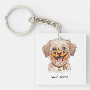 Cute Pumpkin Face Paint Dog Halloween Coloured Pen Keychain