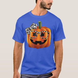 Cute Pumpkin Face With Leopard Print Glasses Girls T-Shirt
