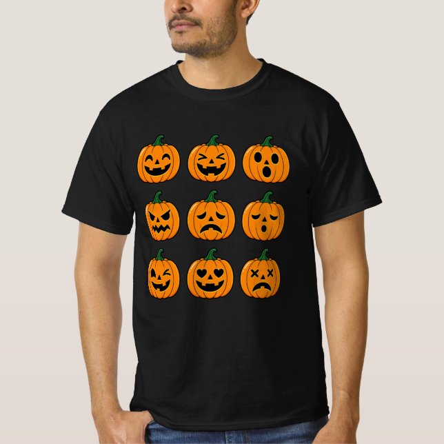 Cute Pumpkin Faces Halloween Design T-Shirt (Front)