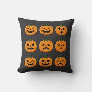 Cute Pumpkin Faces Halloween Design Throw Pillow