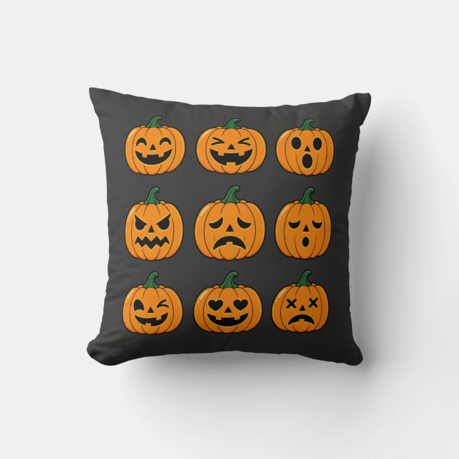 Cute Pumpkin Faces Halloween Design Throw Pillow (Front)
