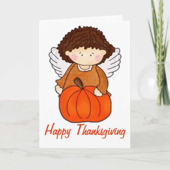 Cute Pumpkin Fall Angel Happy Thanksgiving Card (Front)