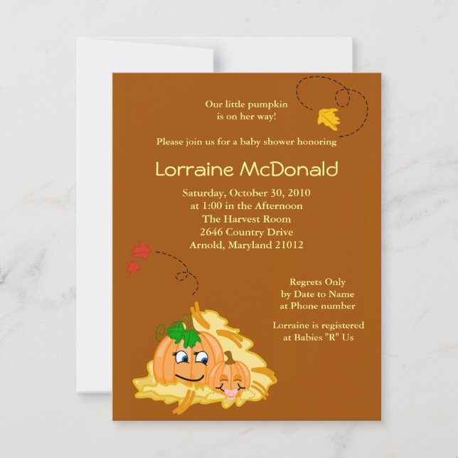 Cute Pumpkin Fall Autumn Baby Shower Invitation (Front)