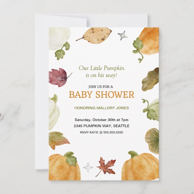 Cute Pumpkin Fall Baby Shower Invitation  (Front)